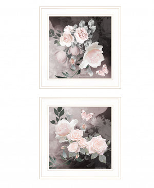 Homeroots Set Of Two Noir Roses 1 White Framed Print Wall Art  Wood Print 407918
