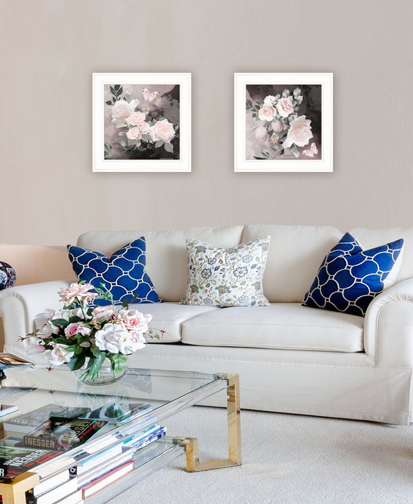 Homeroots Set Of Two Noir Roses 1 White Framed Print Wall Art  Wood Print 407918