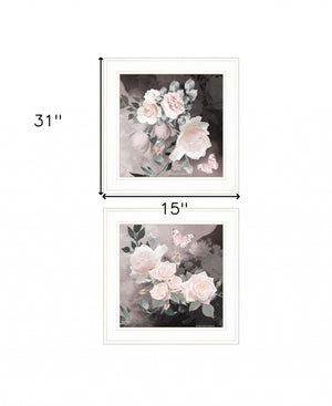 Homeroots Set Of Two Noir Roses 1 White Framed Print Wall Art  Wood Print 407918