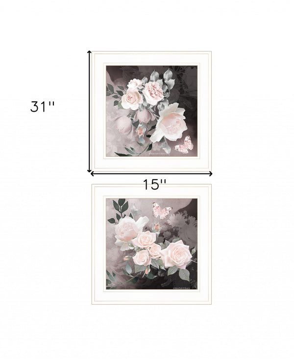 Homeroots Set Of Two Noir Roses 1 White Framed Print Wall Art  Wood Print 407918