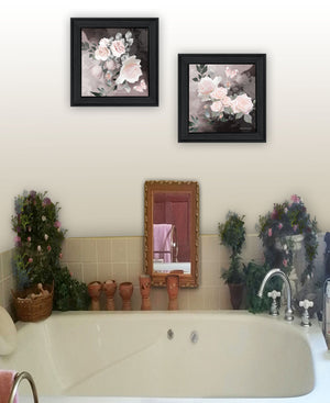 Homeroots Set Of Two Noir Roses 2 Black Framed Print Wall Art Charcoal Wood Print 407919