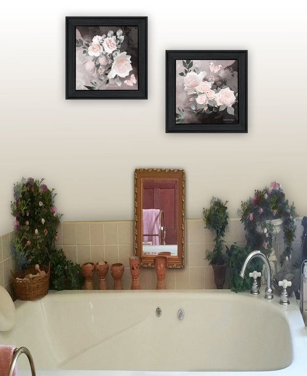 Homeroots Set Of Two Noir Roses 2 Black Framed Print Wall Art Charcoal Wood Print 407919