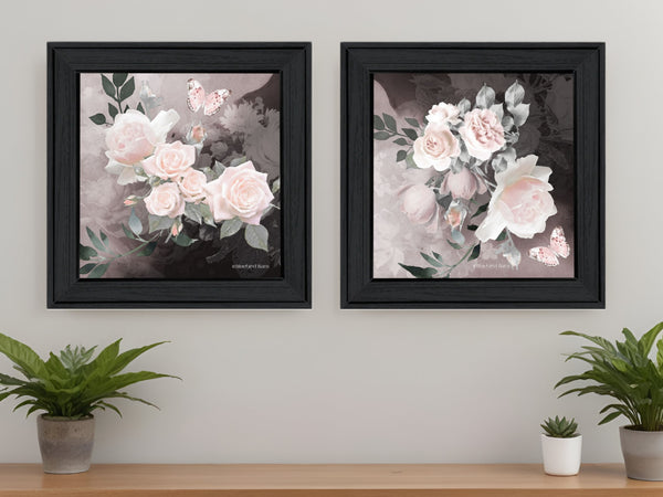 Homeroots Set Of Two Noir Roses 2 Black Framed Print Wall Art Charcoal Wood Print 407919