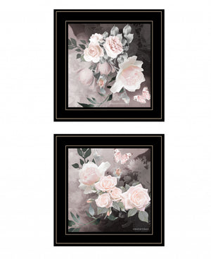 Homeroots Set Of Two Noir Roses 3 Black Framed Print Wall Art Black And Gold Wood Print 407920