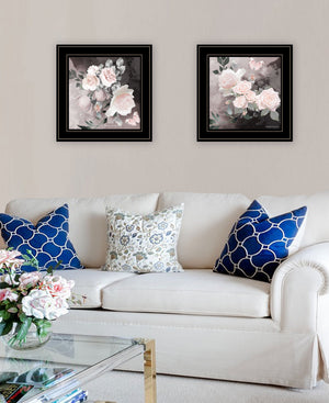 Homeroots Set Of Two Noir Roses 3 Black Framed Print Wall Art Black And Gold Wood Print 407920
