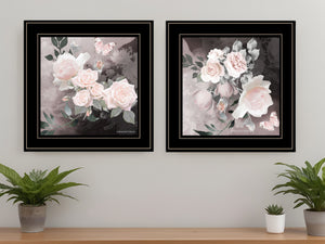 Homeroots Set Of Two Noir Roses 3 Black Framed Print Wall Art Black And Gold Wood Print 407920