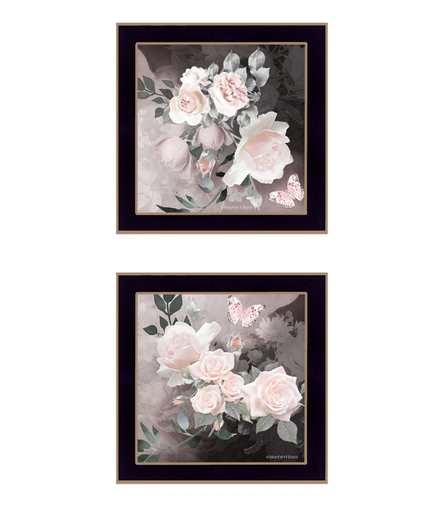 Homeroots Set Of Two Noir Roses Black Framed Print Wall Art Black Wood Print 407921