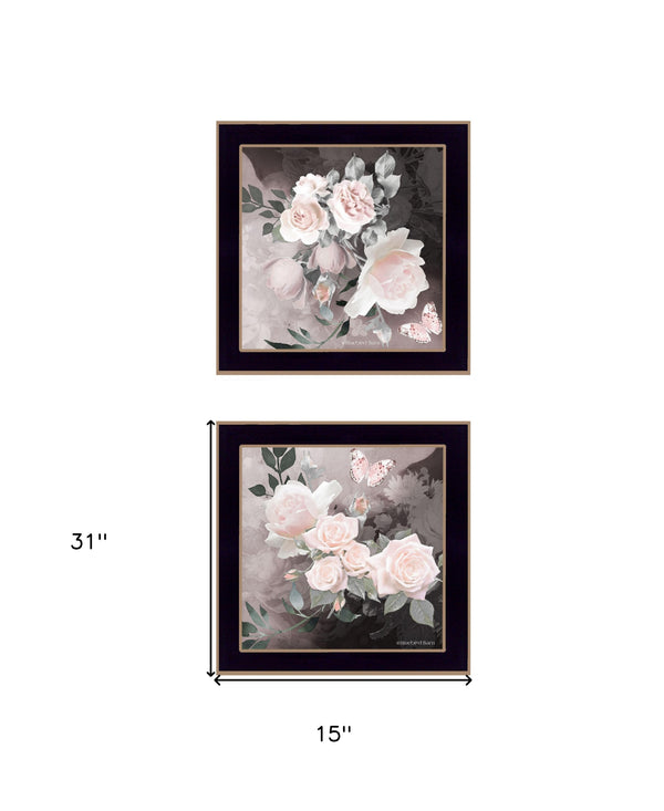 Homeroots Set Of Two Noir Roses Black Framed Print Wall Art Black Wood Print 407921