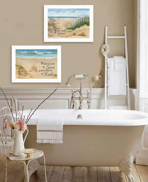 Homeroots Set Of Two Sand Castle And Footprints 1 White Framed Print Wall Art  Wood Print 407924