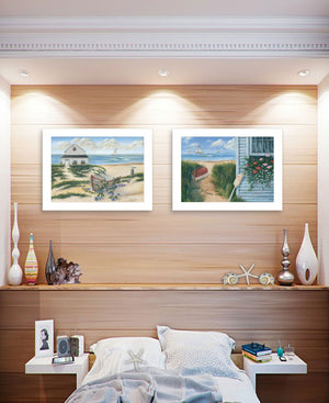 Homeroots Set Of Two Sand Castle And Footprints 3 White Framed Print Wall Art  Wood Print 407926