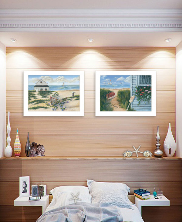 Homeroots Set Of Two Sand Castle And Footprints 3 White Framed Print Wall Art  Wood Print 407926