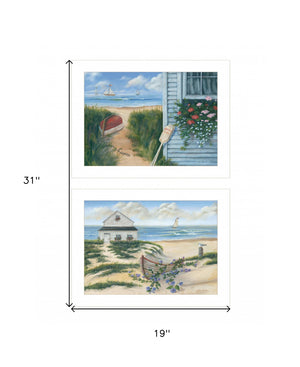 Homeroots Set Of Two Sand Castle And Footprints 3 White Framed Print Wall Art  Wood Print 407926