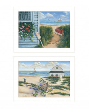 Homeroots Set Of Two Sand Castle And Footprints 3 White Framed Print Wall Art  Wood Print 407926