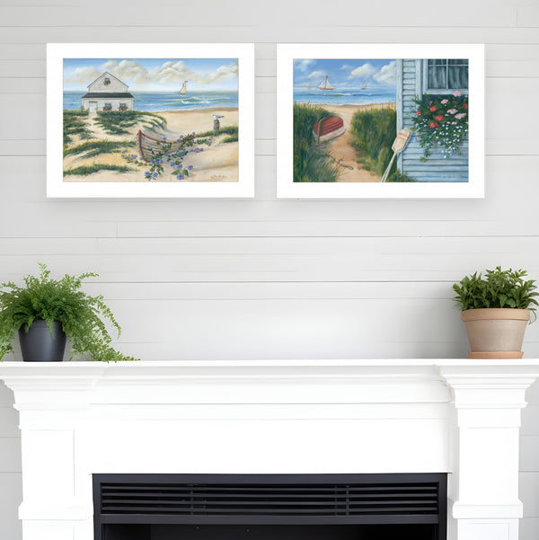 Homeroots Set Of Two Sand Castle And Footprints 3 White Framed Print Wall Art  Wood Print 407926