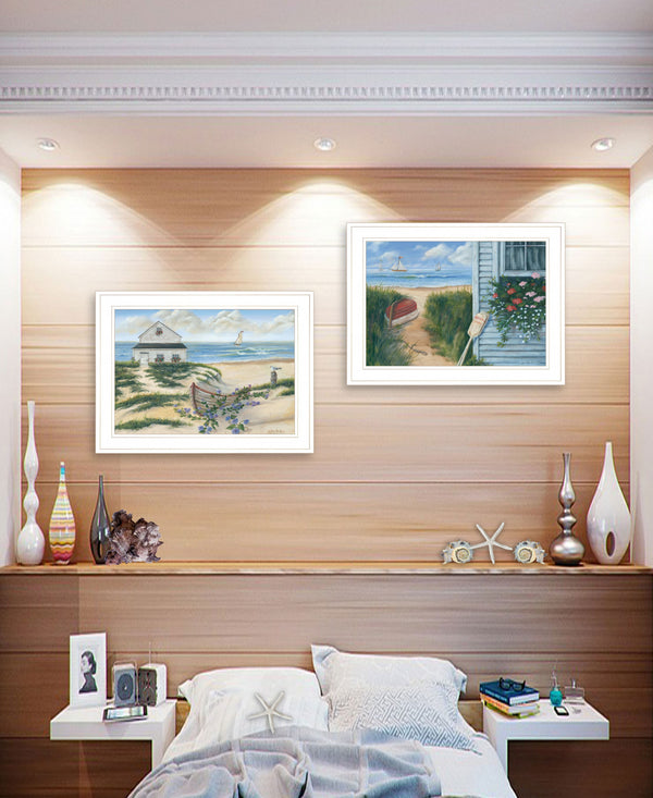 Homeroots Set Of Two Sand Castle And Footprints 4 White Framed Print Wall Art White And Gold Wood Print 407927