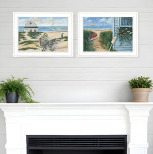 Homeroots Set Of Two Sand Castle And Footprints 4 White Framed Print Wall Art White And Gold Wood Print 407927