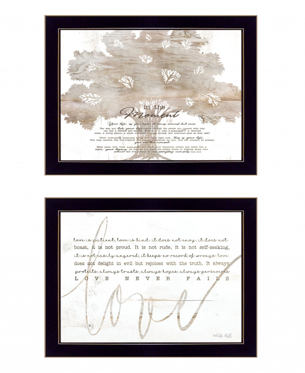 Homeroots Set Of Two Love Or In The Moment 2 Black Framed Print Wall Art  Wood Print 407930