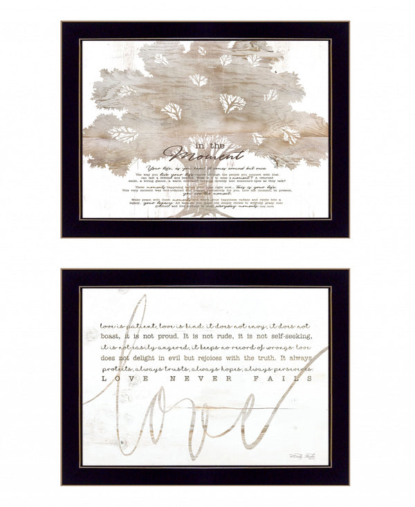 Homeroots Set Of Two Love Or In The Moment 2 Black Framed Print Wall Art  Wood Print 407930
