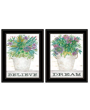 Homeroots Set Of Two Succulents Dream And Believe Black Framed Print Wall Art Black And Gold Wood Print 407932