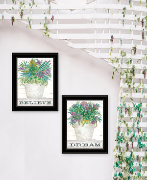 Homeroots Set Of Two Succulents Dream And Believe Black Framed Print Wall Art Black And Gold Wood Print 407932