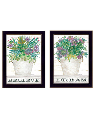 Homeroots Set Of Two Succulents Dream And Believe Black Framed Print Wall Art Black Wood Print 407933