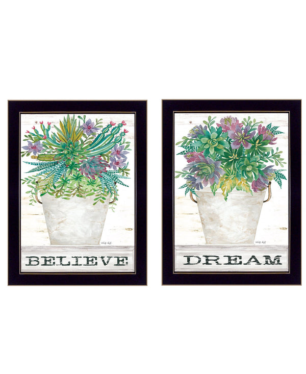 Homeroots Set Of Two Succulents Dream And Believe Black Framed Print Wall Art Black Wood Print 407933