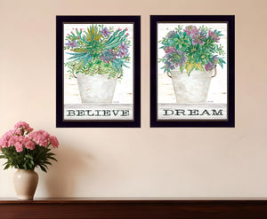 Homeroots Set Of Two Succulents Dream And Believe Black Framed Print Wall Art Black Wood Print 407933