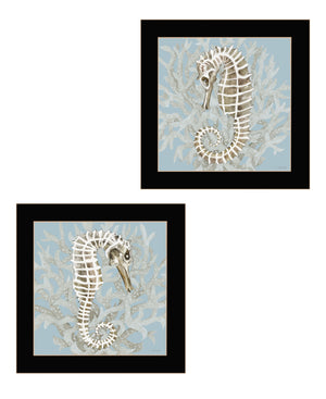 Homeroots Set Of Two Coral Seahorse Black Framed Print Wall Art Black Wood Print 407935