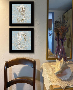 Homeroots Set Of Two Coral Seahorse Black Framed Print Wall Art Black Wood Print 407935