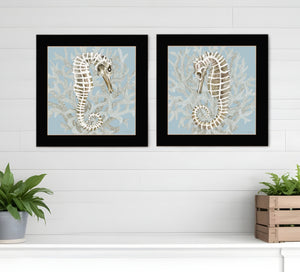 Homeroots Set Of Two Coral Seahorse Black Framed Print Wall Art Black Wood Print 407935