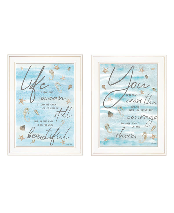 Homeroots Set Of Two Life Is White Framed Print Wall Art White Wood Print 407936