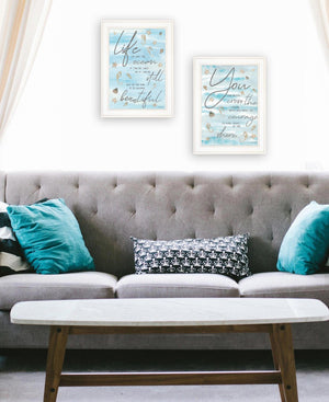 Homeroots Set Of Two Life Is White Framed Print Wall Art White Wood Print 407936