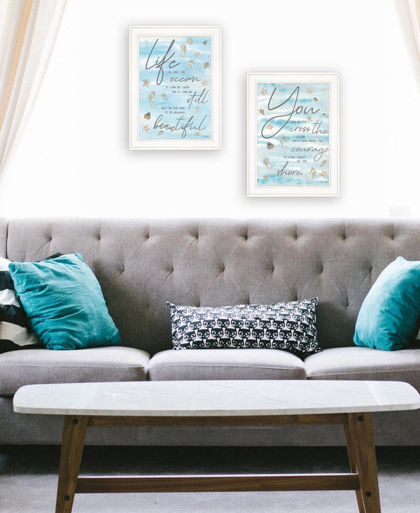 Homeroots Set Of Two Life Is White Framed Print Wall Art White Wood Print 407936