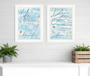 Homeroots Set Of Two Life Is White Framed Print Wall Art White Wood Print 407936