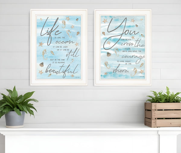 Homeroots Set Of Two Life Is White Framed Print Wall Art White Wood Print 407936