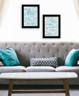 Homeroots Set Of Two Life Is Black Framed Print Wall Art  Wood Print 407937
