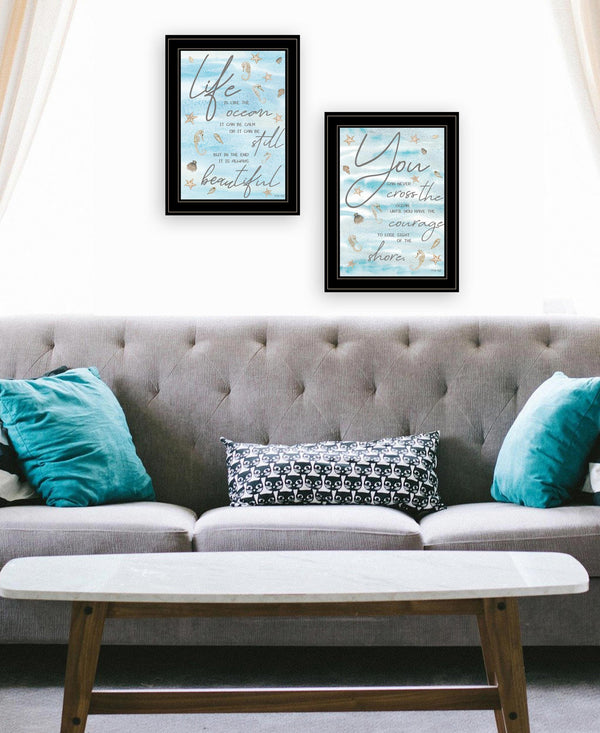Homeroots Set Of Two Life Is Black Framed Print Wall Art  Wood Print 407937