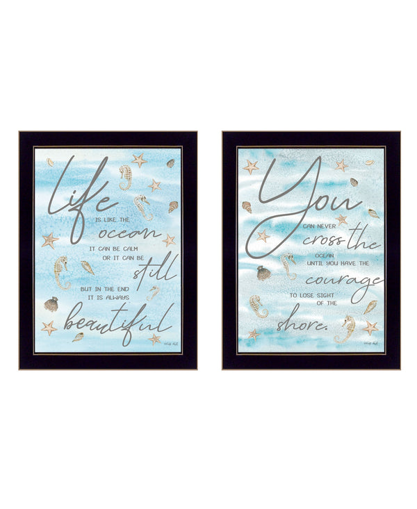 Homeroots Set Of Two Life Is Black Framed Print Wall Art Black Wood Print 407938