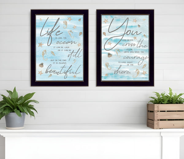 Homeroots Set Of Two Life Is Black Framed Print Wall Art Black Wood Print 407938