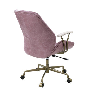 English Elm Hamilton Pink Top Grain Leather Office Chair with Wooden Armrests, 360° Swivel, Adjustable Height, Casters, Ergonomic Comfort - Premium Durable Upholstery B2726P265737