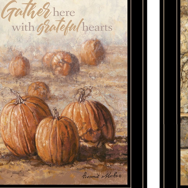 Homeroots Set Of Two Pumpkins With A Black Cat Black Framed Print Wall Art Black And Gold Wood Print 407943