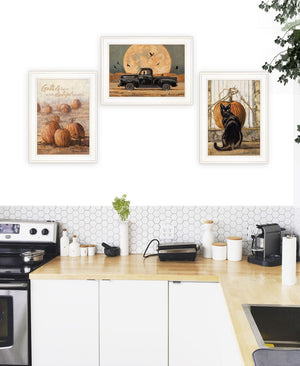 HomeRoots Set of Three Rustic Harvest Moon Framed Prints for Farmhouse Kitchen Wall Art & Seasonal Decor 407945