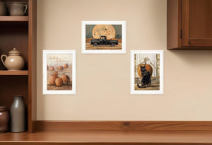 HomeRoots Set of Three Rustic Harvest Moon Framed Prints for Farmhouse Kitchen Wall Art & Seasonal Decor 407945