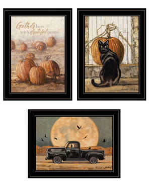 HomeRoots Set of Three Harvest Moon Framed Prints for Rustic Kitchen Wall Art – Autumn Charm Decor Black and Gold 31 x 35 407946