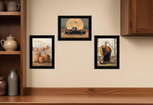HomeRoots Set of Three Harvest Moon Framed Prints for Rustic Kitchen Wall Art – Autumn Charm Decor Black and Gold 31 x 35 407946