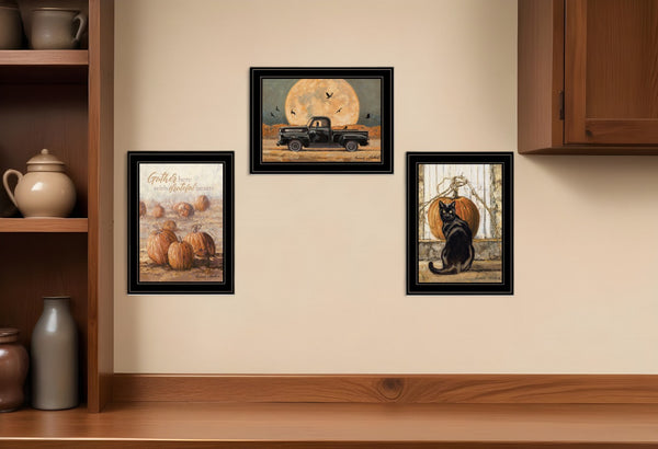 HomeRoots Set of Three Harvest Moon Framed Prints for Rustic Kitchen Wall Art – Autumn Charm Decor Black and Gold 31 x 35 407946