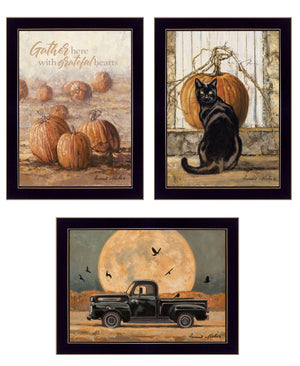 HomeRoots Set of Three Harvest Moon Framed Prints for Rustic Kitchen Wall Art – Autumn Charm Decor Black 29 x 33 407947