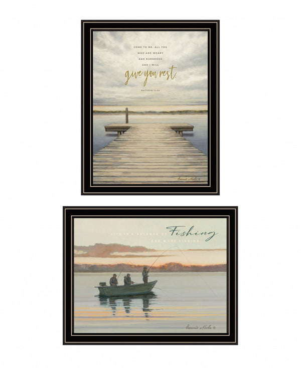 HomeRoots Set of Two Framed Lake-Side Prints - Rustic-Modern Wall Art for Living Room & Bedroom Decor 407948