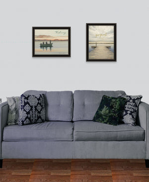 HomeRoots Set of Two Framed Lake-Side Prints - Rustic-Modern Wall Art for Living Room & Bedroom Decor 407948