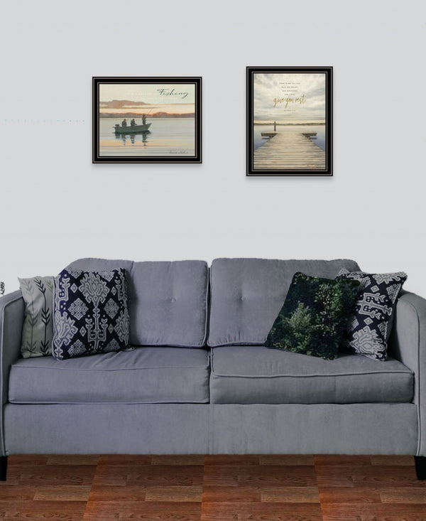 HomeRoots Set of Two Framed Lake-Side Prints - Rustic-Modern Wall Art for Living Room & Bedroom Decor 407948